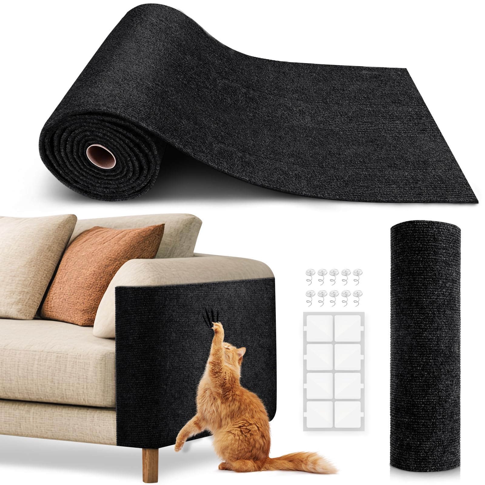 Cat Scratch Furniture Protector, Trimmable Self-Adhesive Carpet, DIY Climb Cat Scratcher Mat for Covering Cat Tower and Couch Protector from Cat Claws