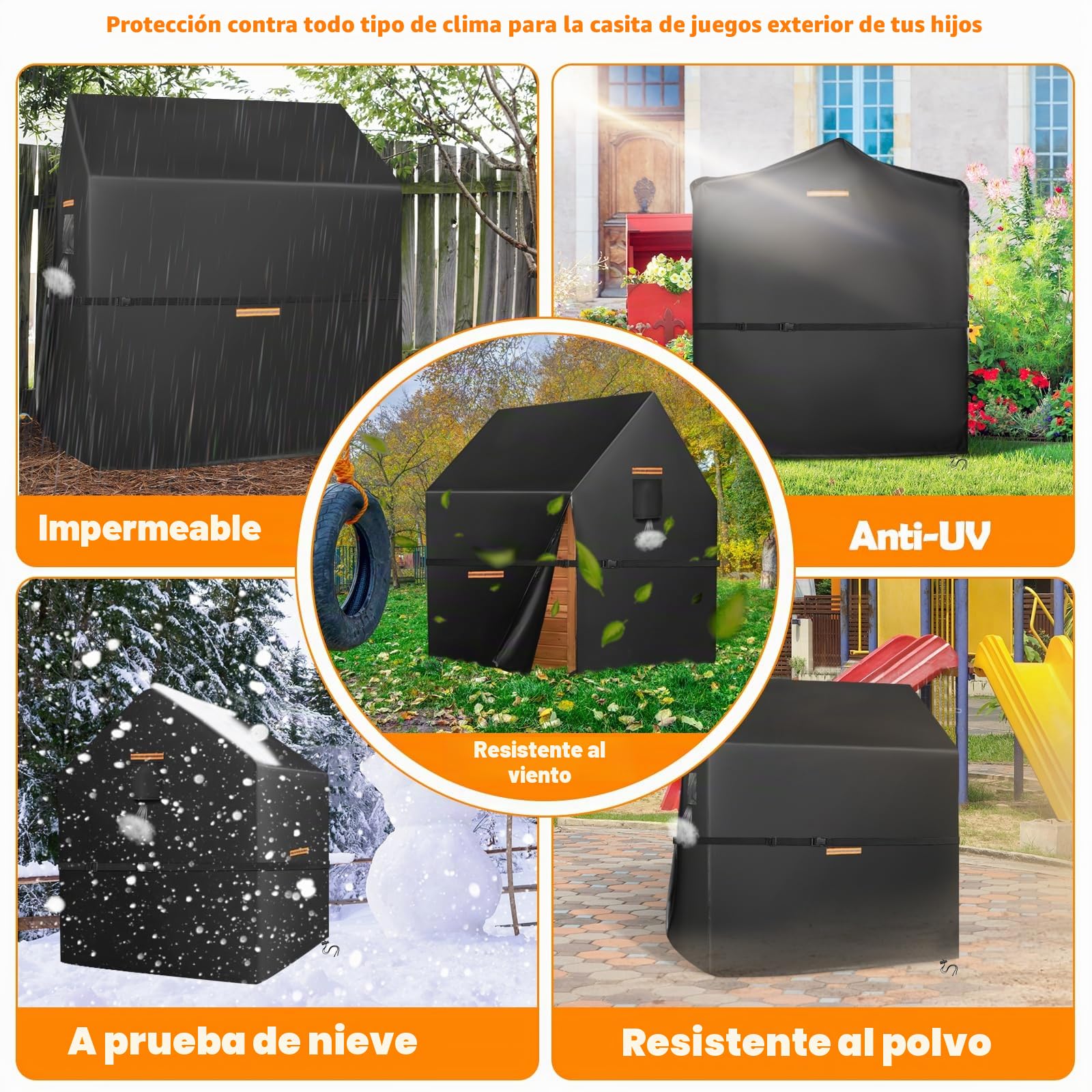Funda para casa de juegos al aire libre impermeable, GRABADO 420D resistente para casa de juegos para niños, cubierta universal para casa de juegos en el patio trasero para niños pequeños, más fácil
