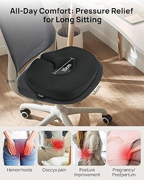 Feagar Donut Cushion with Adjustable Buckle, Hemorrhoid & Ring Cushion for Pressure Relief, Memory Foam Doughnut Cushion for Long Sitting, Coccyx & Tailbone Support for Office Chair, Wheelchair