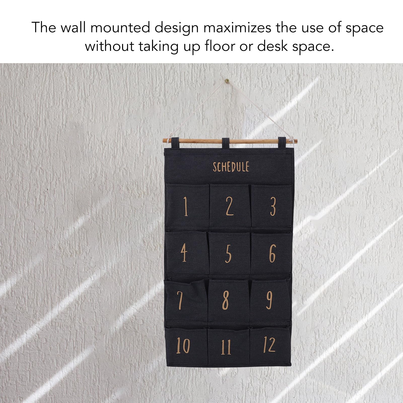 SIXRUN Organizer da Appendere a 12 Tasche, Borsa Portaoggetti da Appendere Alla Parete in Tela con Legno Massello, Organizer Tascabile in Tessuto 37 X 73 Cm per Porta di Camera da Letto, Parete per