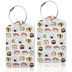2 Pcs Luggage Tags for Suitcases,Japaness Sushi Leather Baggage Tags Identifiers for Travel,Privacy Protection Travel Bag Labels Suitcase Tags for Women Men