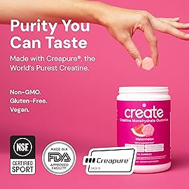 Create Creatine Monohydrate Gummies for Men & Women, Boost Focus, Strength, and Endurance, Anti-Melting Formula, Vegan, Gluten-Free, Non-GMO, 1.5g of Creatine per Gummy (Watermelon)