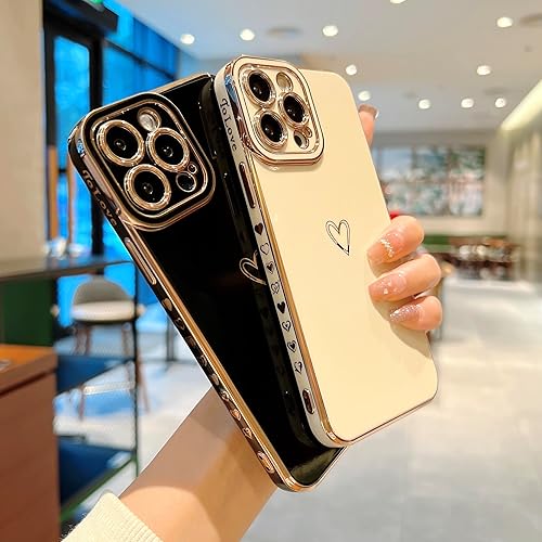 Miniatura 4 de Funda compatible con iPhone 12 Pro Max para mujeres y niñas, estética, linda, de lujo, a la moda, diseño de corazón dorado, delgada de silicona, a