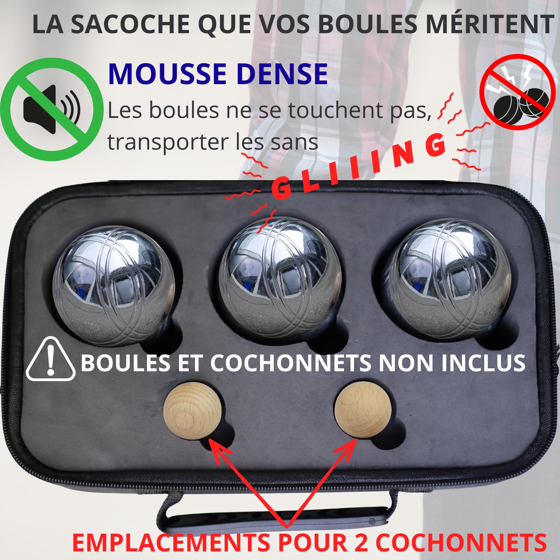Tasche für Boccia, Hartschale, 3 Kugeln bis 8 cm, Tripletttasche für Petanque, Transporttasche, leiser Transport, verstellbarer Schultergurt, integrierter Griff, einzeln verkauft