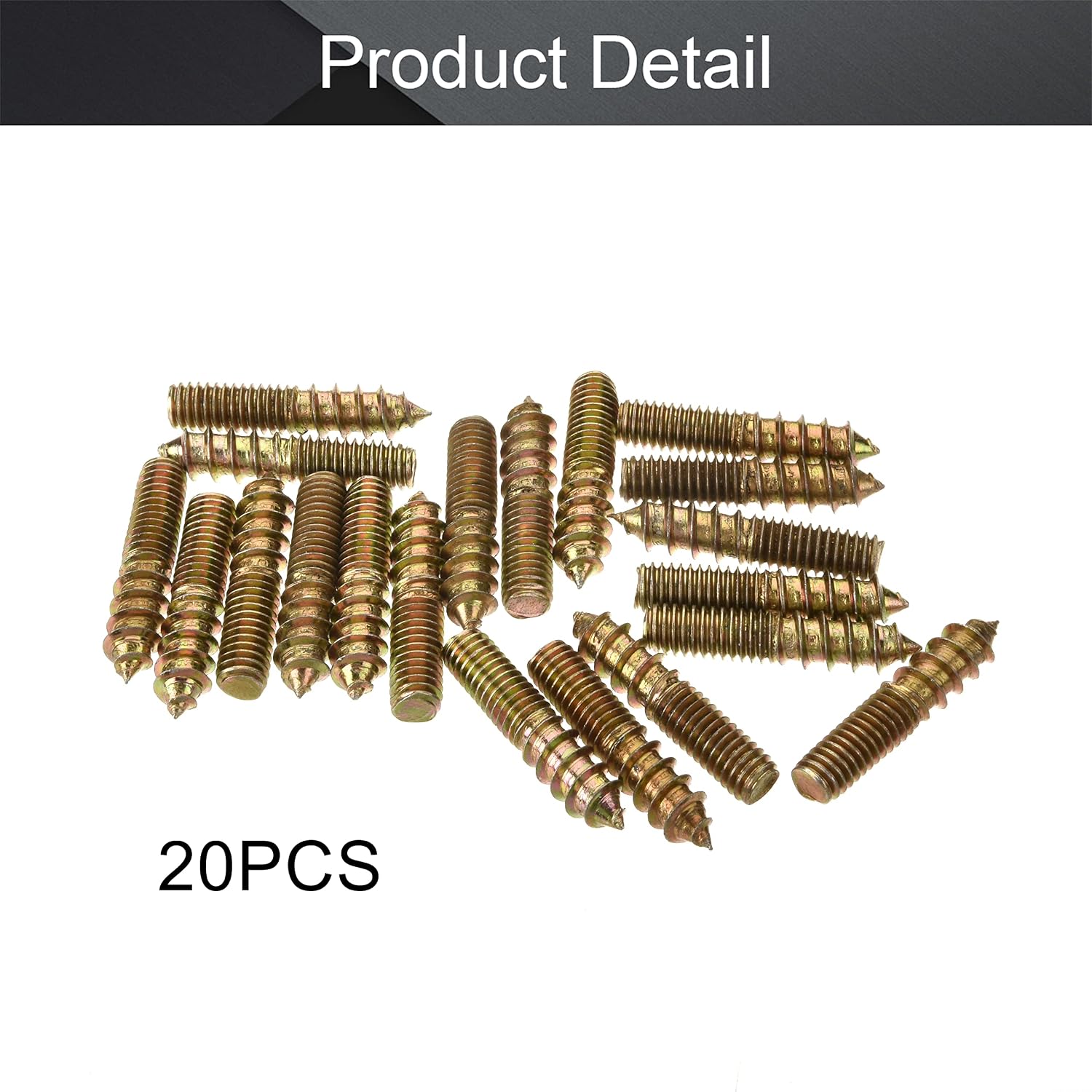 Bettomshin M6x30mm Zinc Plated Carbon Steel Double Headed Hanger Bolts 1.18 inch Length Self Tapping Screw for Furniture Installation Bronze Tone 20Pcs