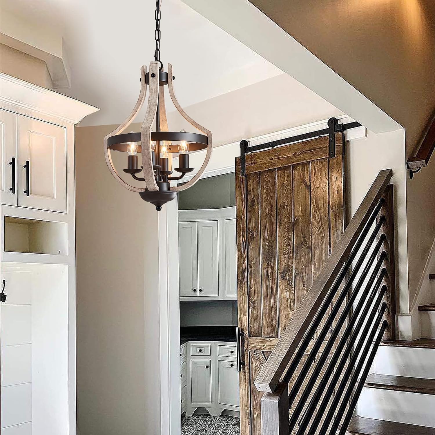 MEIXISUE Farmhouse Hanging Pendant Lighting,4-Light Rustic Vintage Chandelier for Hallway Foyer Dining Room Entryway Kitchen Island Bedroom UL Listed