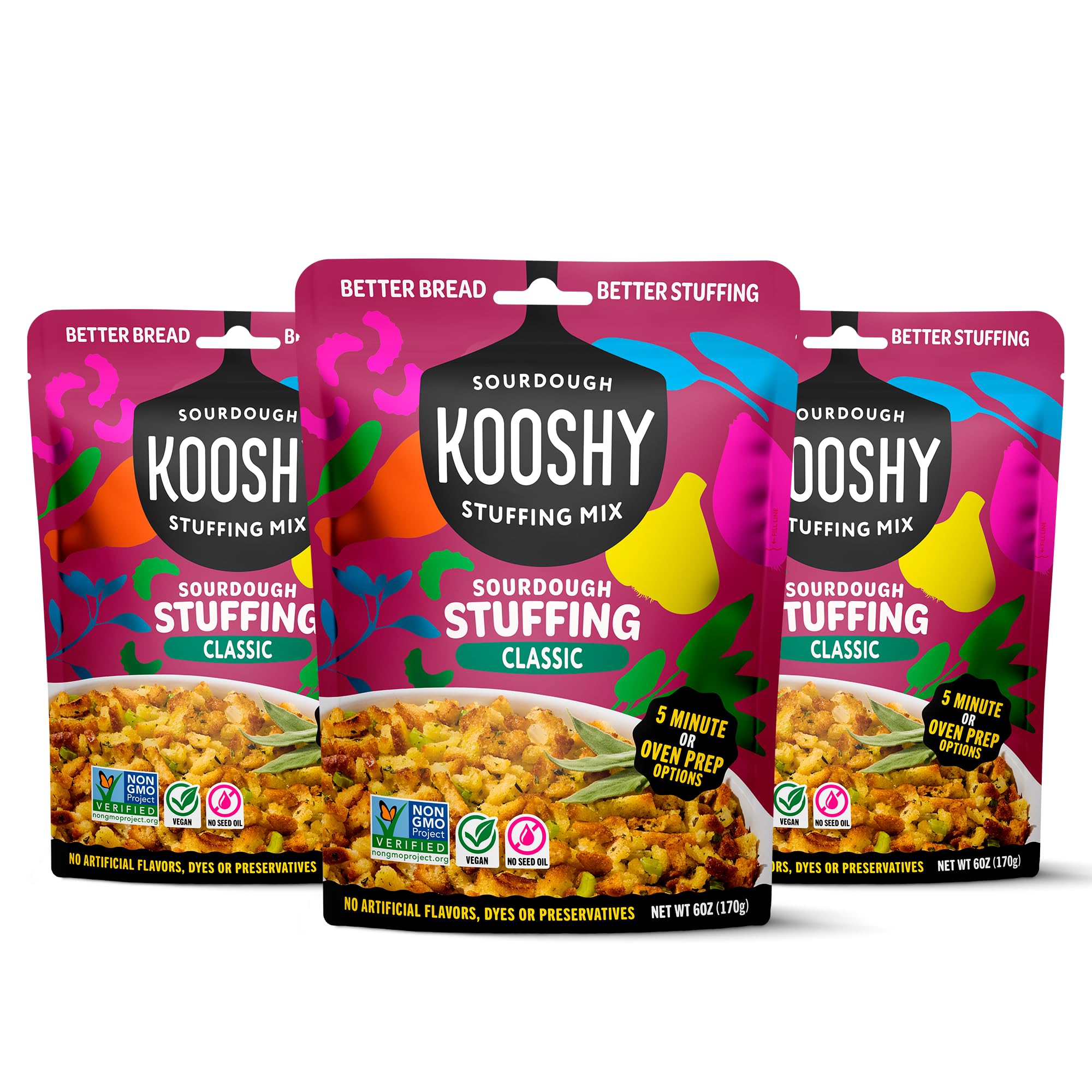 Kooshy Stuffing Mix | Sourdough Stuffing Mix | Vegan No Seed Oil Thanksgiving Dinner Side & Pantry Staple | Stove or Oven Prep (6 oz Bag | 3 Pack)