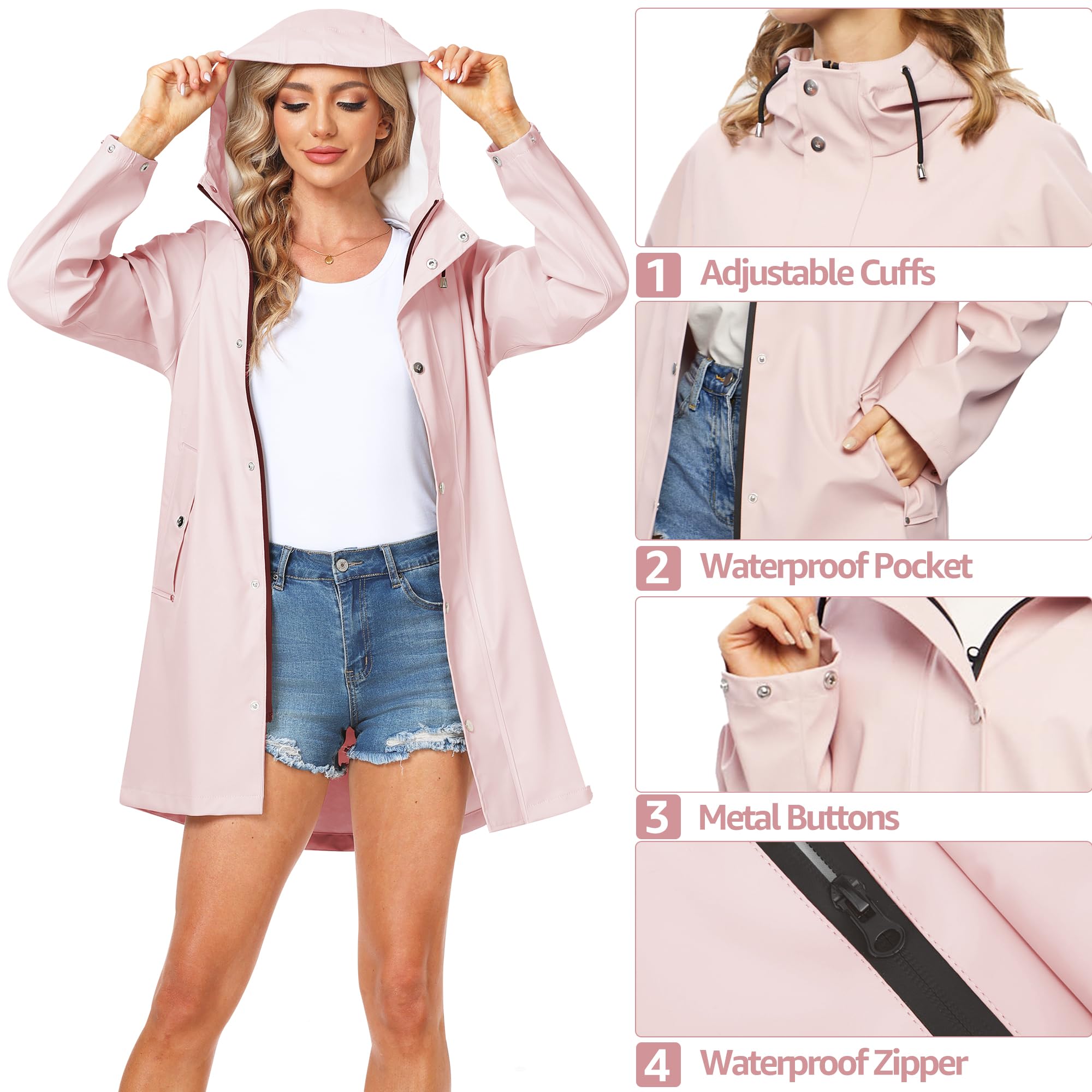 UNIQUEBELLA Chubasquero Impermeable Mujer Chubasquero Mujer Chaqueta Cortaviento con Capucha Chaqueta Impermeable Ligera para Exteriores Impermeable Impermeable para Cercanías Chubasquero