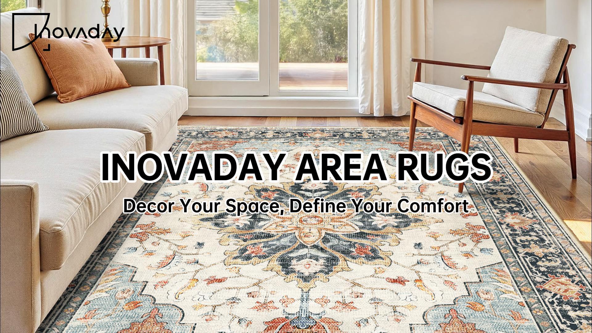 INOVADAY Machine Washable Rugs 240x300 cm Vintage Area Rug Low