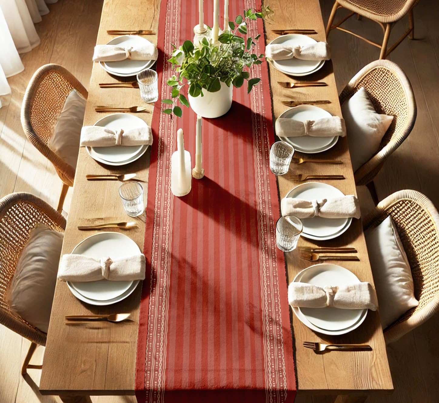 Premium Cotton Table Runner - Lightweight Double Layer - Border Design - Machine Washable Farmhouse Table Decor - Floral