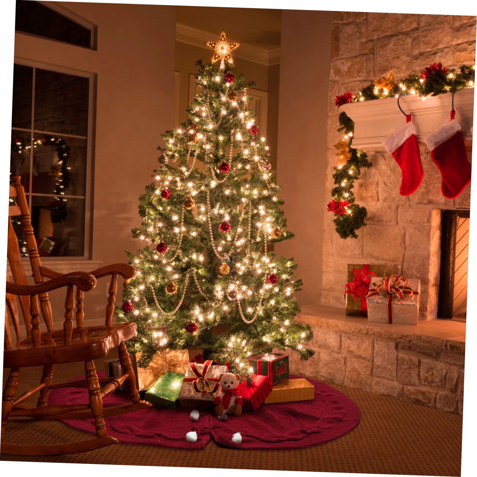 Cabilock Gonna Per Albero Di Natale Rosso Vino in Lana Lavorata a Maglia 120 Cm Di Diametro, Grembiule Decorativo Per Albero Natalizio Da Interno Per Casa, Negozi e Hotel