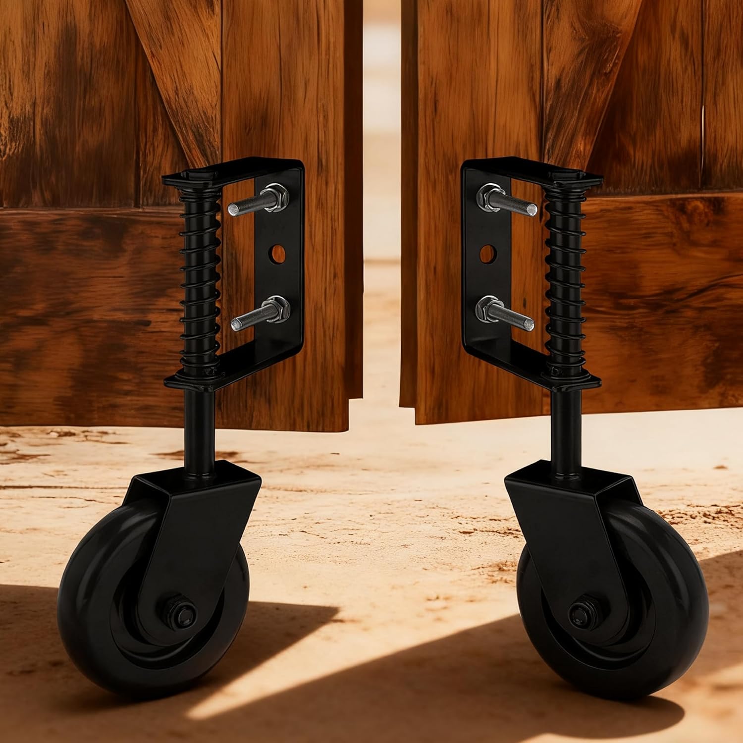 4.3" Heavy Duty Gate Wheel - Spring Loaded Caster with TPR Non-Slip Wheel, Industrial Bearings, Dual Corrosion Resistance, for Wooden/Metal/Fence Gates, Black, 2 Pack