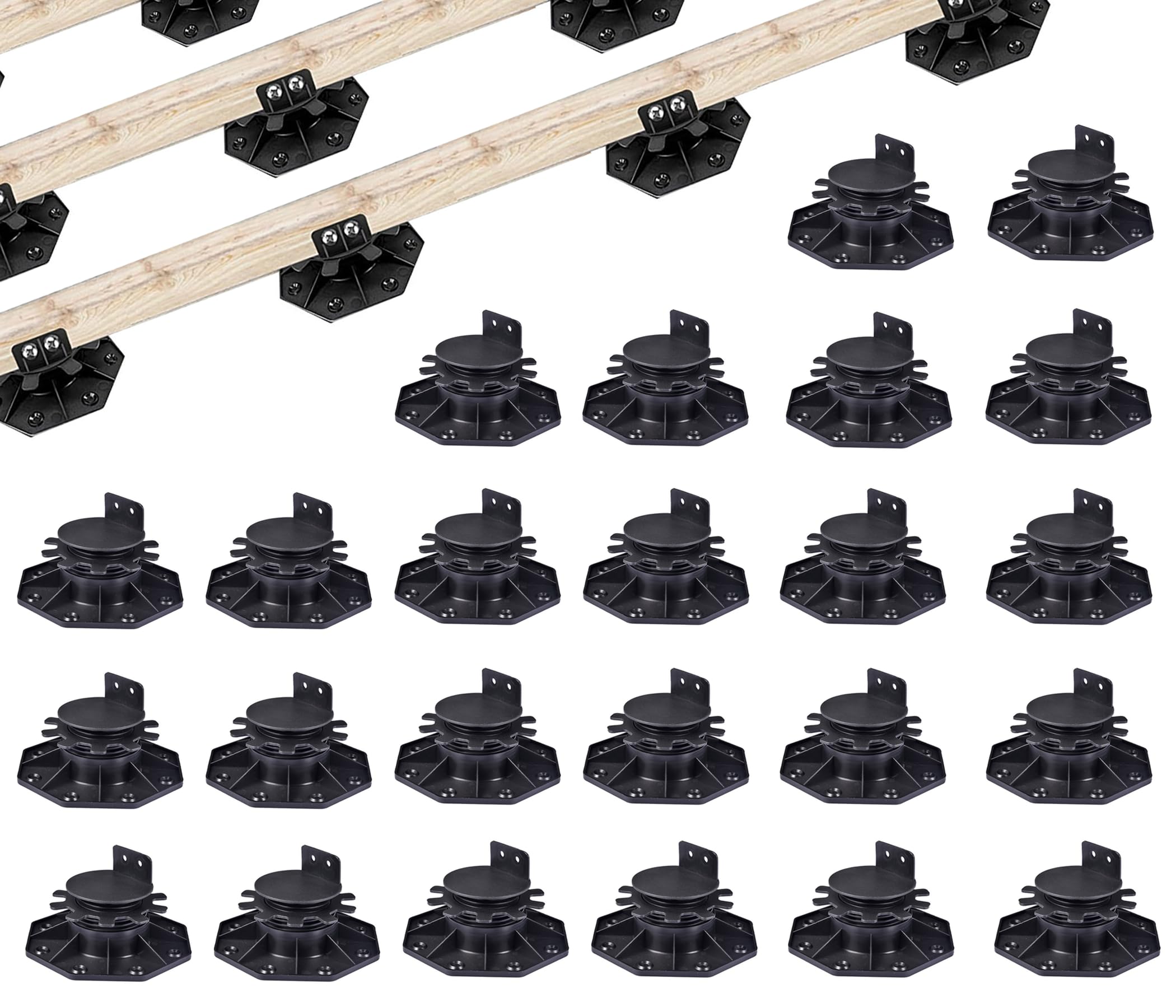 24-Pack Adjustable Deck Support Pedestals – Height 1-3/16" To 2-3/4", Black, For Foundation & Leveling