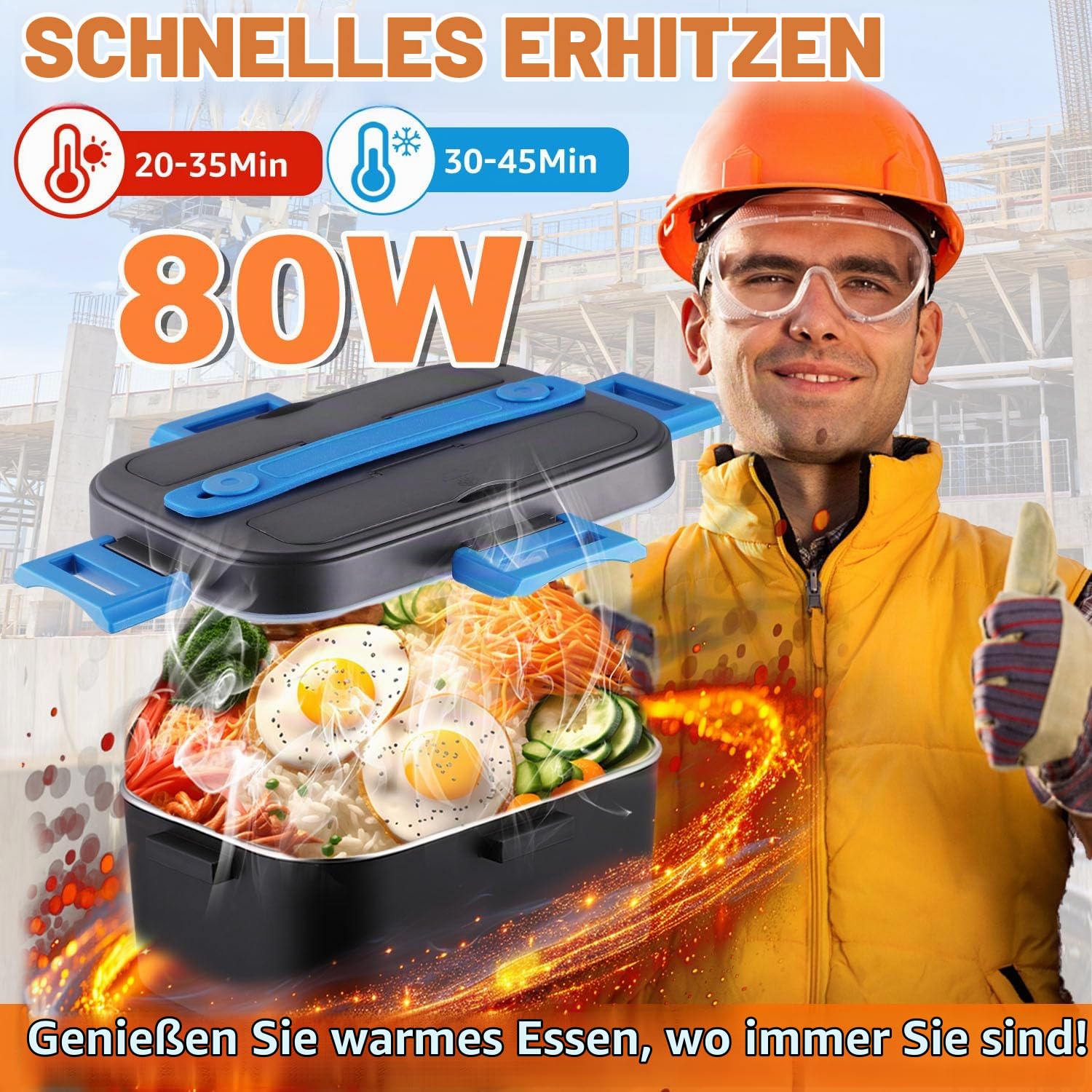 Elektrische Lunchbox mit Anzeige Temperatur 100W, 1,8L 12/24/230V