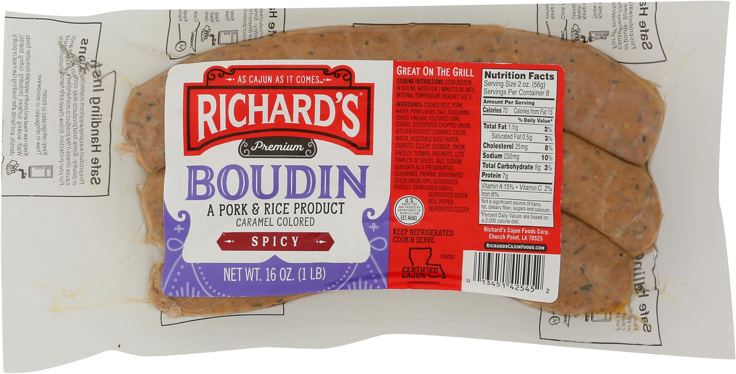 Richard's Spicy Boudin Sausage 16 Oz (1 Pack)