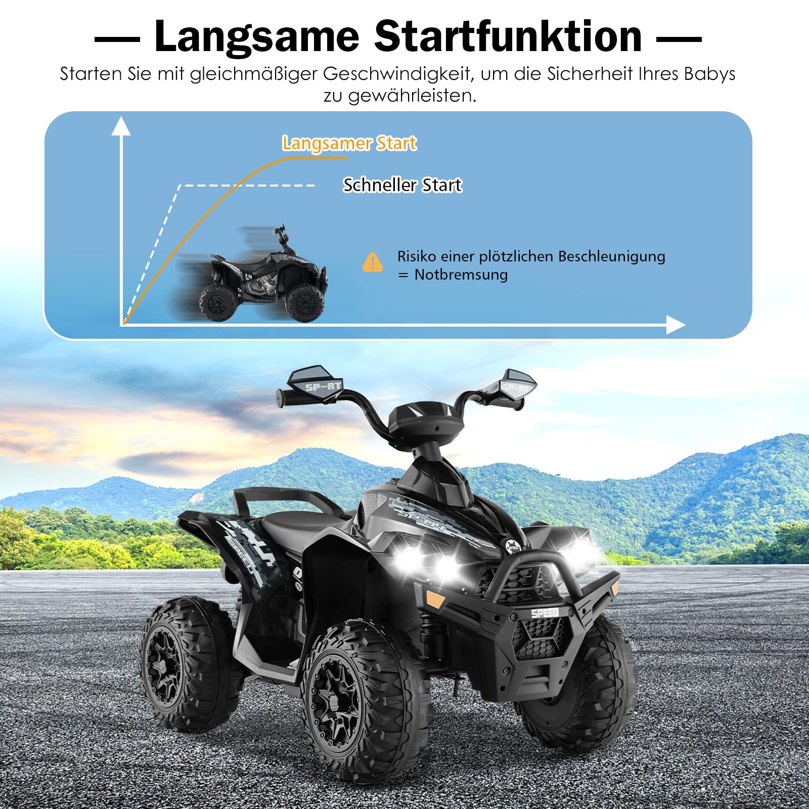 GOPLUS 12V Elektryczny quad dla dzieci, pojazd dla dzieci z reflektorami LED, muzyką i klaksonem, elektryczny samochód z 4 antypoślizgowymi kołami i powolnym startem, dla dzieci w wieku 3–8 lat, do 35