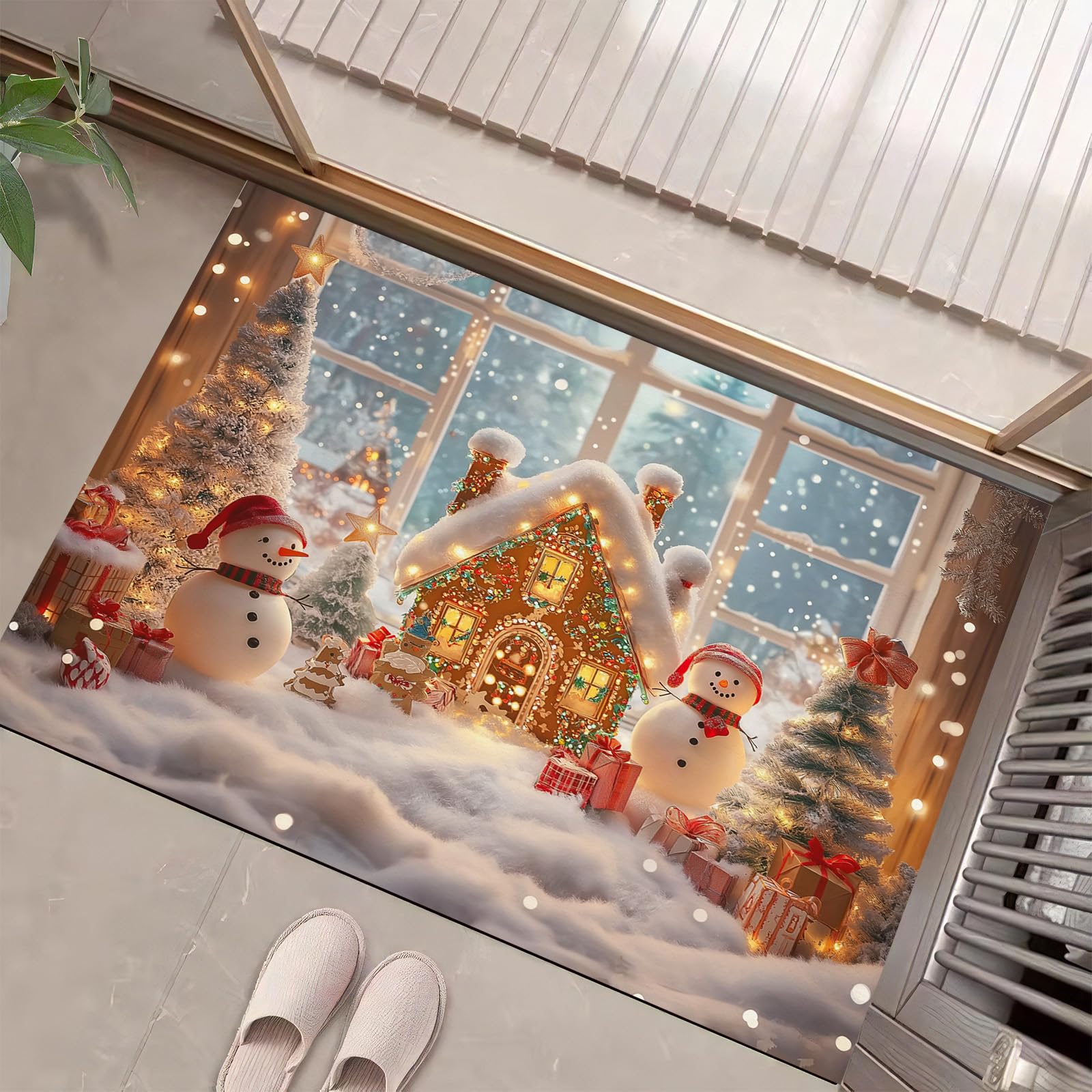 Felpudo Que Atrapa La Suciedad, Alfombra De Entrada Antideslizante, Lavable A Máquina, Felpudo De Muñeco De Nieve Navideño, Felpudo Absorbente De Bienvenida para Puerta De Entrada, Puerta Trasera