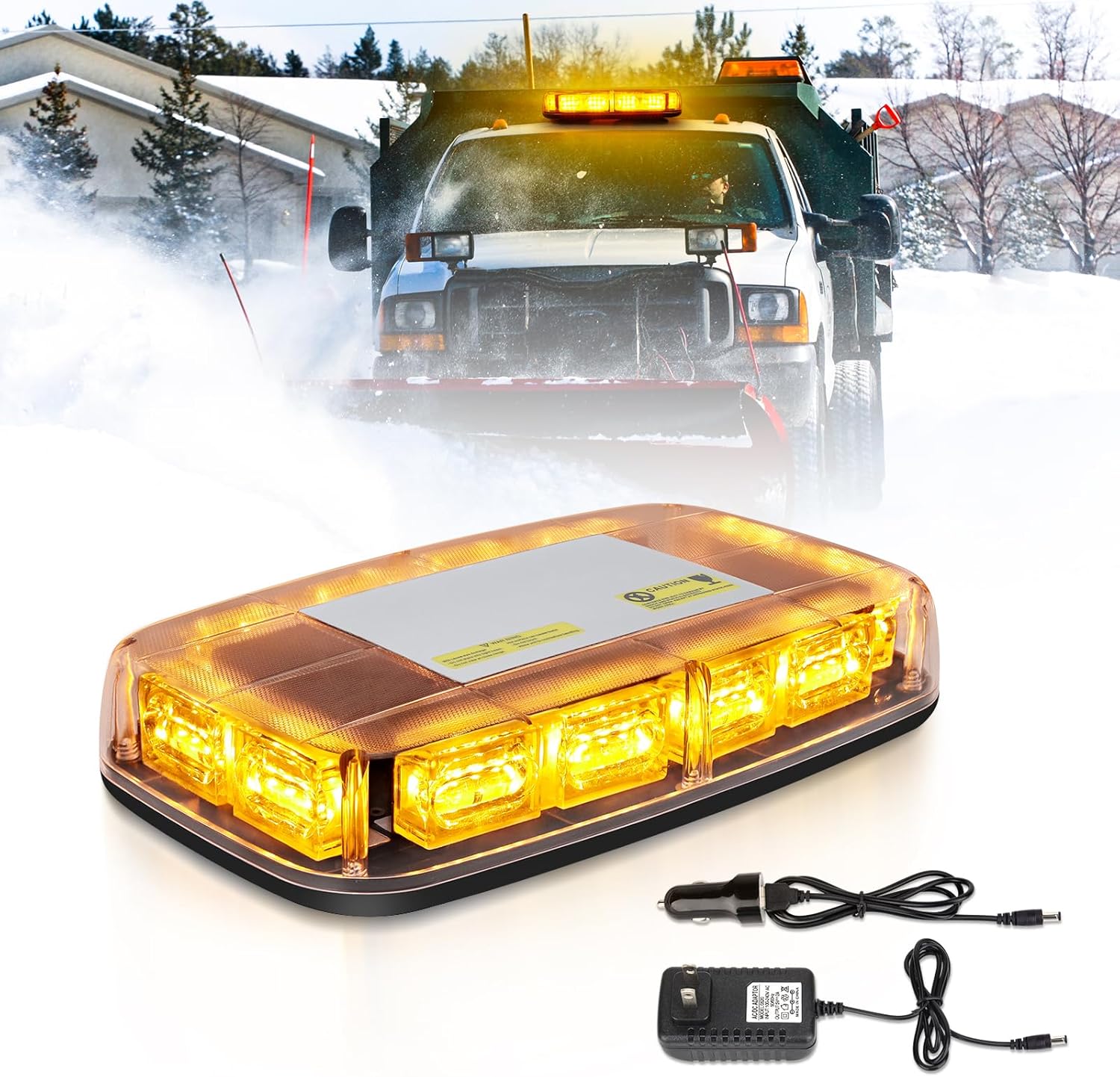 Rechargeable Strobe Light Amber Wireless Battery, 17 Flashing Mode, High Low Brightness, 48pcs Led, Beacon Roof Top Hazard Flash Warning Lights for Vehicles Trucks Snow Plows Postal Mail ATV UTV