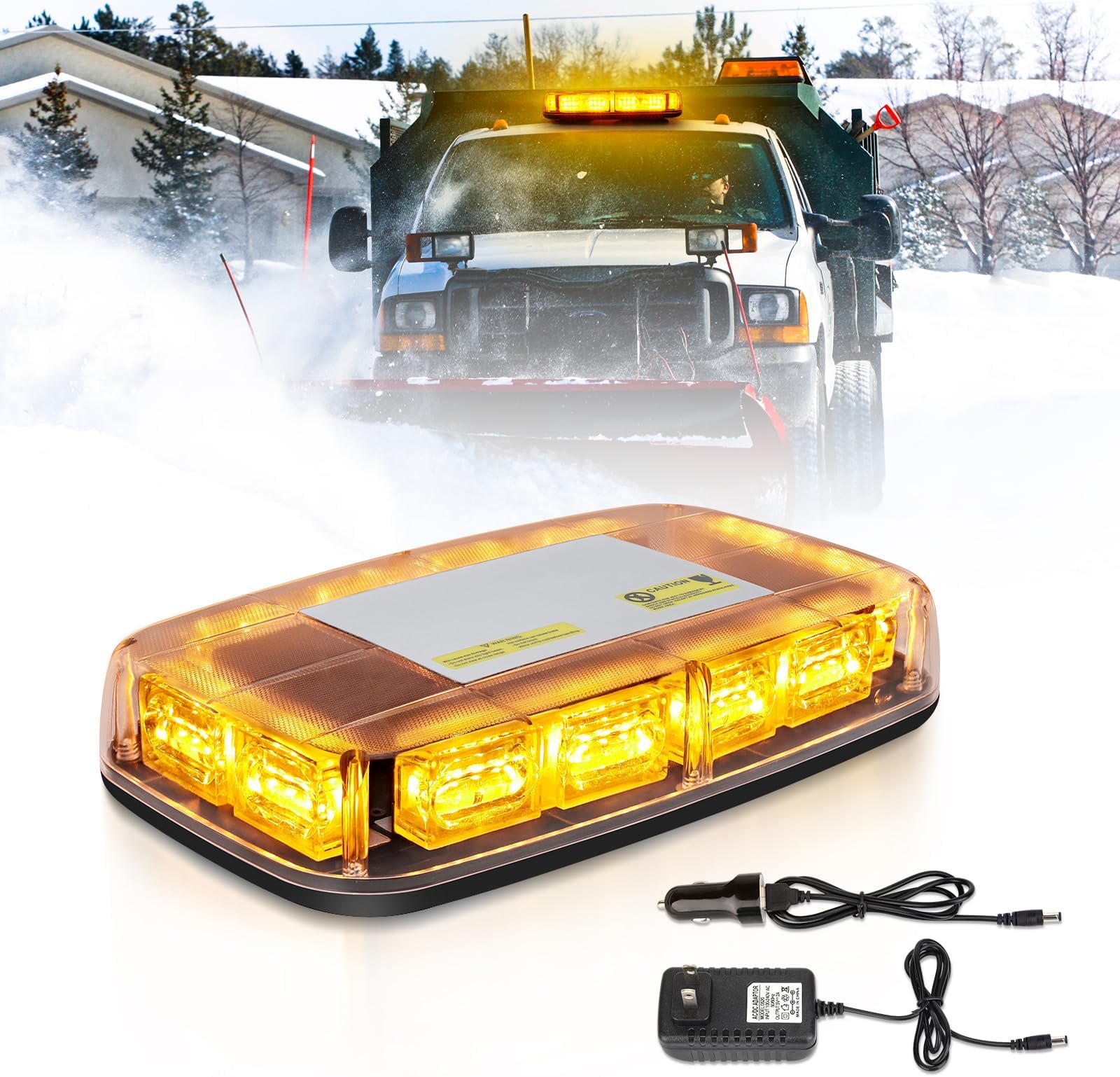 Amber Beacon Strobe Light Wireless Battery Rechargeable, 17 Flashing Mode, High Low Brightness, 48pcs Led, Roof Top Hazard Flash Warning Lights for Vehicles Trucks Snow Plows Postal Mail ATV UTV