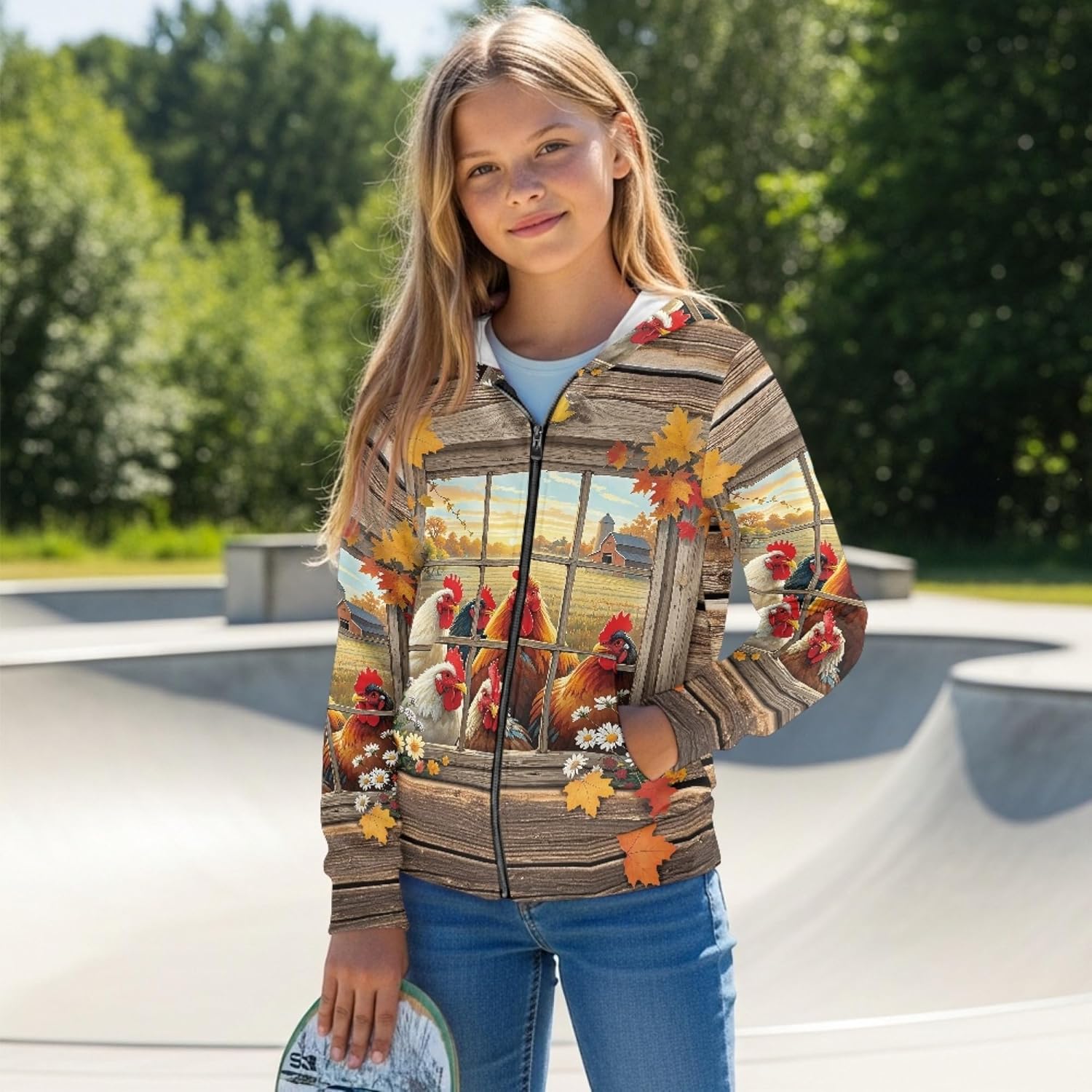 Girls Zip Up Animal Print Hoodie Long Sleeve Cute Hooded Sweatshirt Lightweight School Party Oversized Hoodie