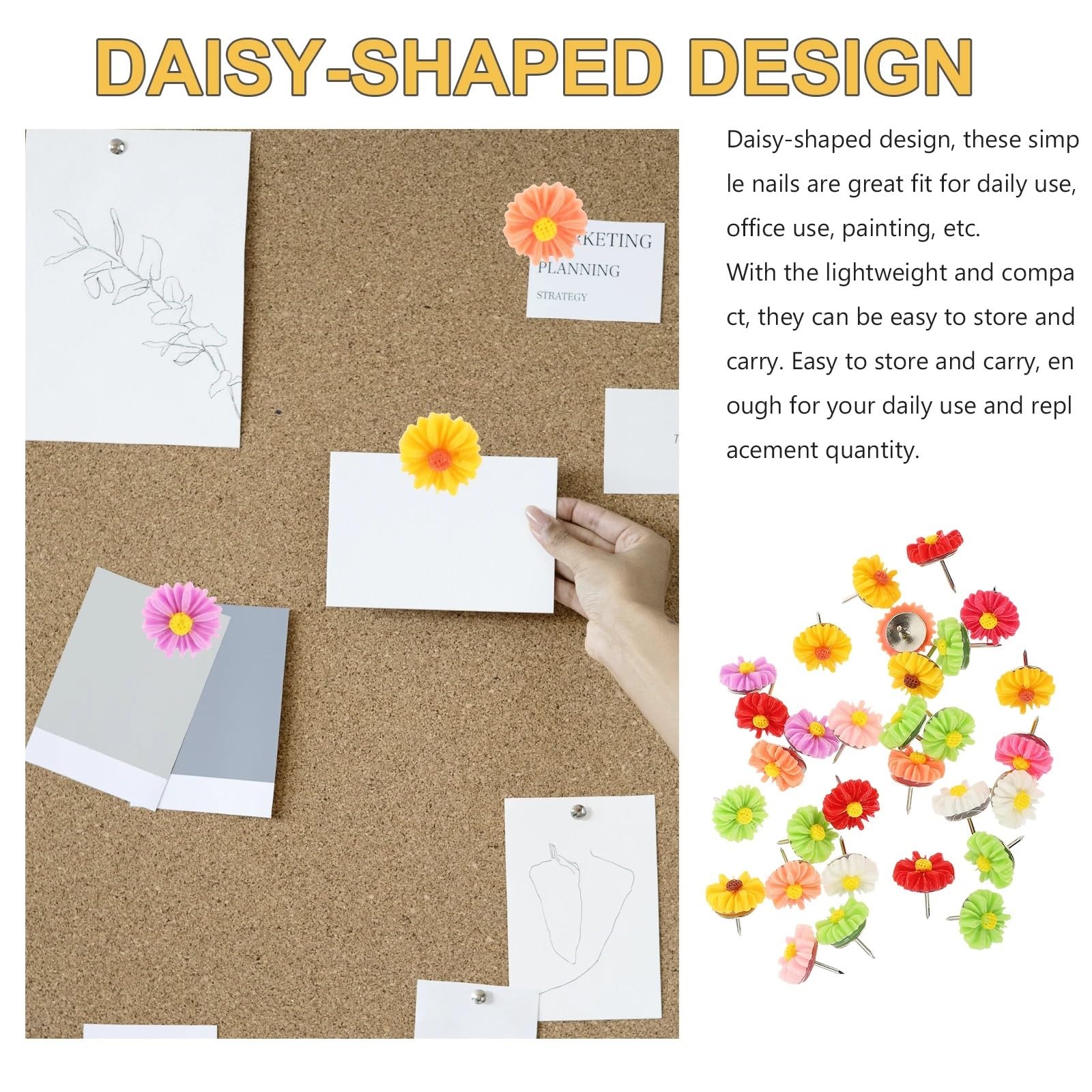 60 chinchetas de margaritas para pared y escritorio, decoración de oficina, delicados, suministros de mapas, uso diario, pizarra blanca para tablón de anuncios, tablero de corcho y mapa