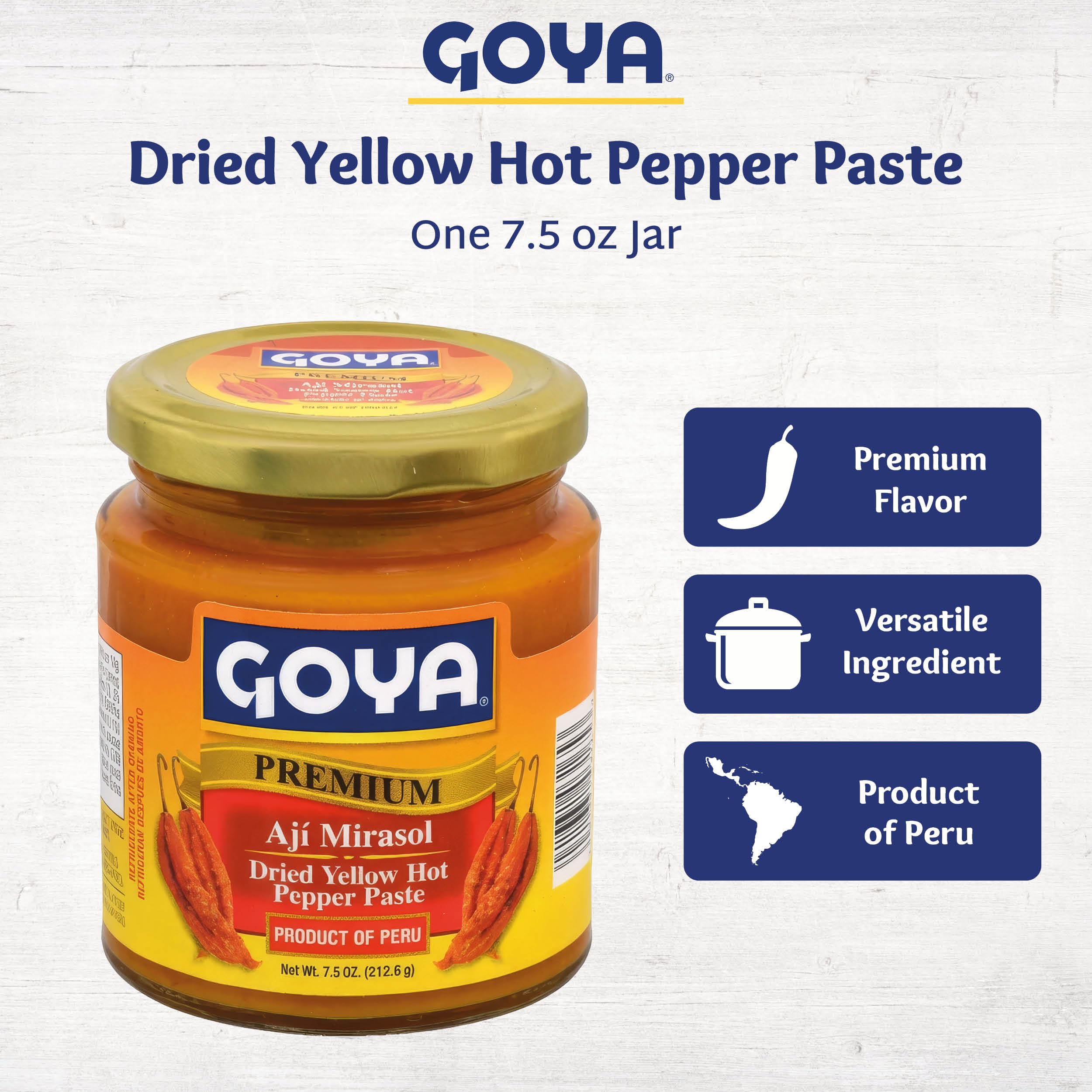 Ají Mirasol Paste by Goya, Dried Yellow Hot Pepper Paste for Latin Cooking, Mild–Medium Chili Paste for Sauces, Soups, Stews & Marinades, 7.5 oz Jar