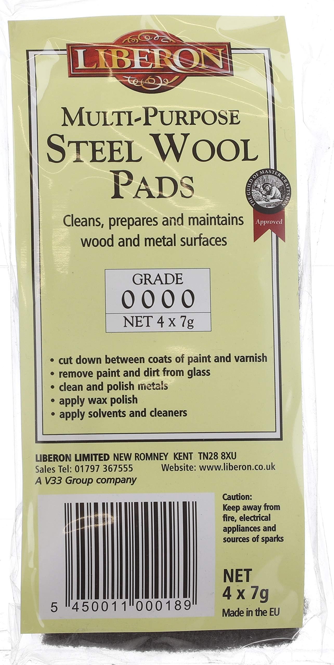 Liberon Steel Wool 4 x 7g Pads, Grade 0000 Industrial
