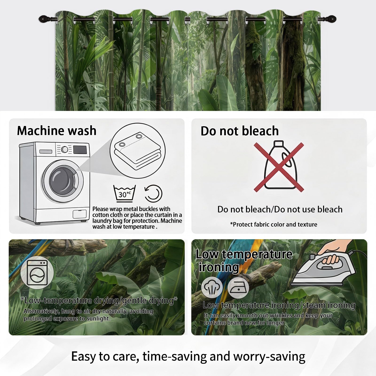 Rideaux Occultant Oiseau Forêt, Rideaux Occultant Ara Tropical & Feuilles De Monstera Rideau Thermiques Isolant Anti Froid et Chaleur Rideau à Oeillets pour Chambre À Coucher, 2 PCS, 110L X 215H cm