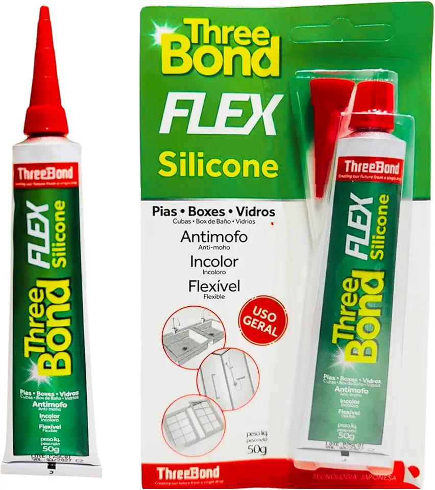 Silicone Flex ThreeBond 50g Incolor Antimofo – Vedação Flexível para Pias, Box, Vidros e Janelas | Cura Acética
