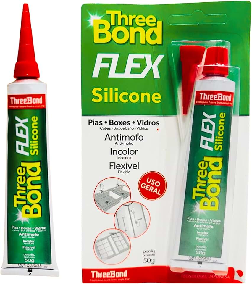 Silicone Flex ThreeBond 50g Incolor Antimofo – Vedação Flexível para Pias, Box, Vidros e Janelas | Cura Acética