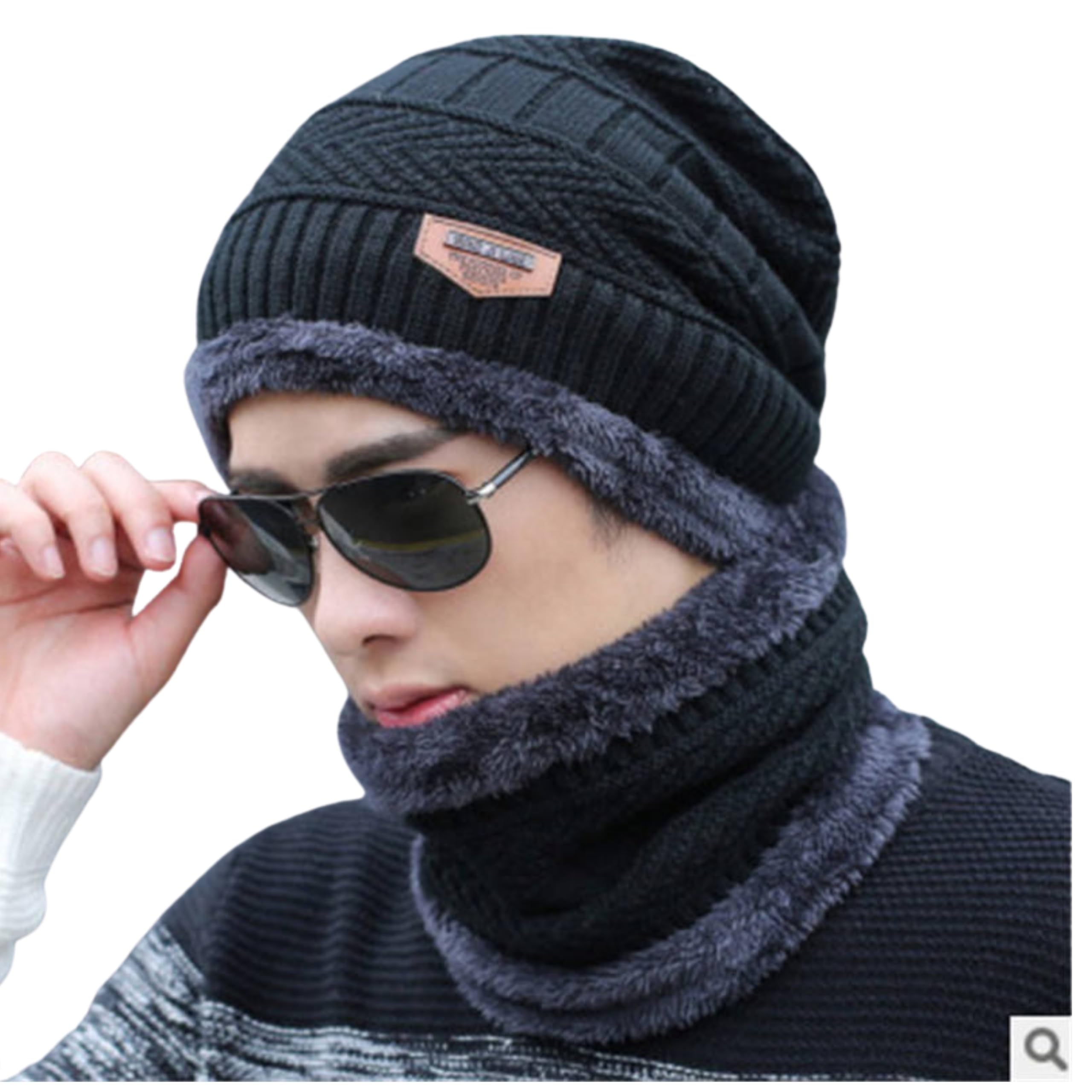 Tomorrow Winter Hat for Men, Beanie Hat and Scarf Set, Thermal Neck Warmer, Fleece-Lined Hat and Scarf, Men Winter Neck Warmer, Warm Scarf for Winter, Men Thermal Beanie