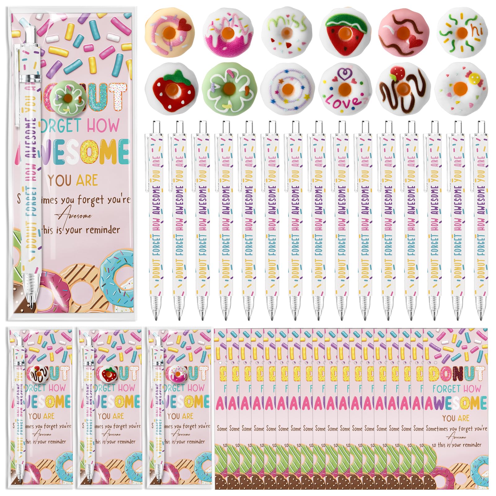 Sayglossy 36 Sets Donuts Appreciation Gift Bulk Thank You Ballpoint Pen Resin Ornament Bookmark Administrative Professional Gift for Volunteer