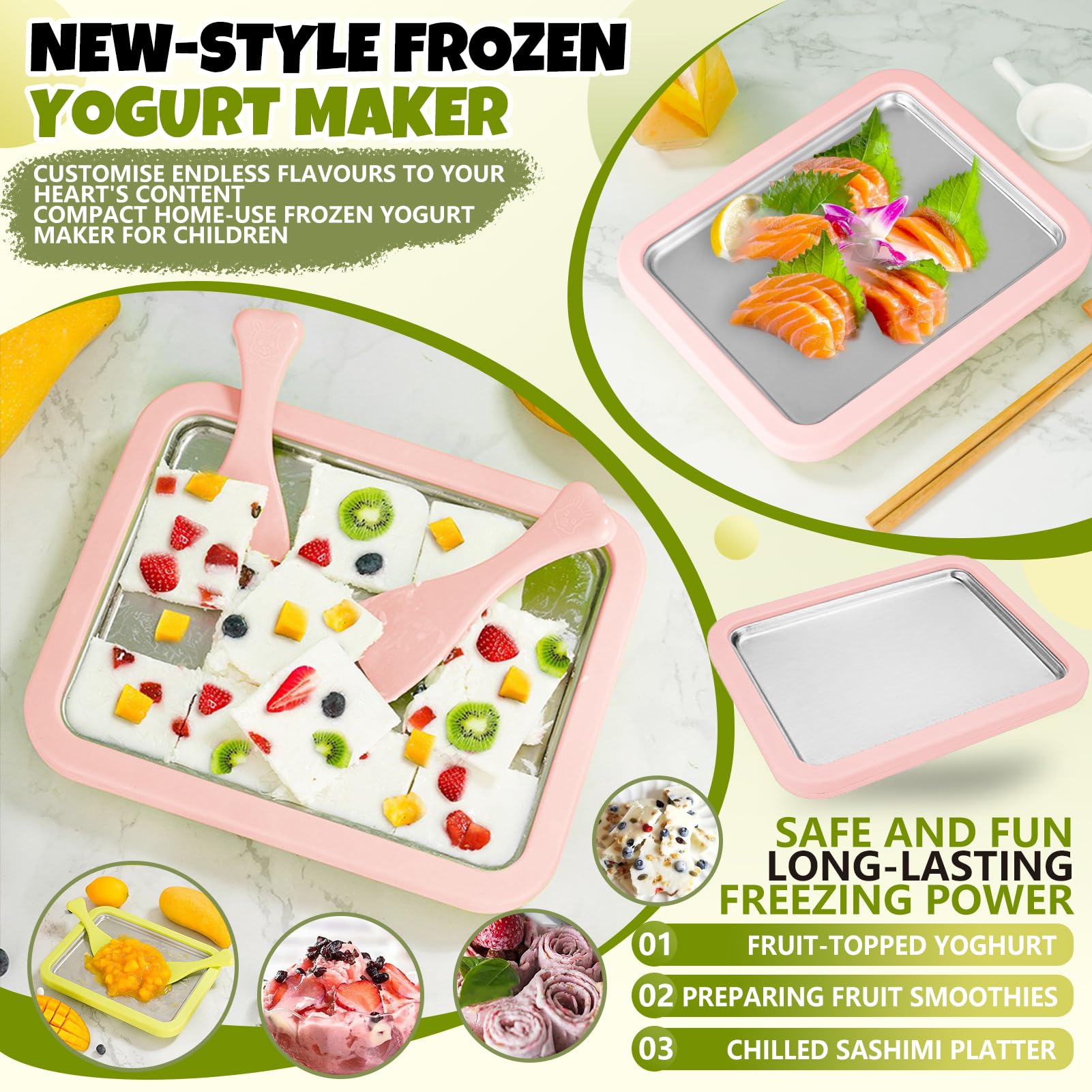 Heladera Instantánea Para Hacer Helado Con 2 Espátulas, Fabricante De Helado, Ice Cream Maker Para Adultos Y Niños, Hacer Crema Laminada Casera, Yogur Helado, Sorbete (Rosa,26 * 21CM)