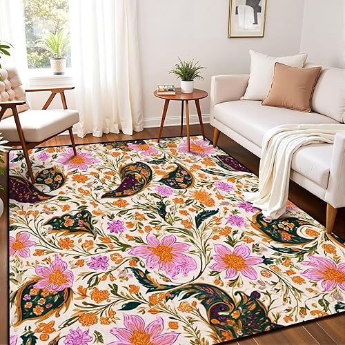 Vista 29 de Seamless Cute Retro Groovy Flowers Seventies Style Groovy Area Rug Outdoor Patio Rug Play Mat Modern Floor Carpet Non-Slip Home Decor Living Room