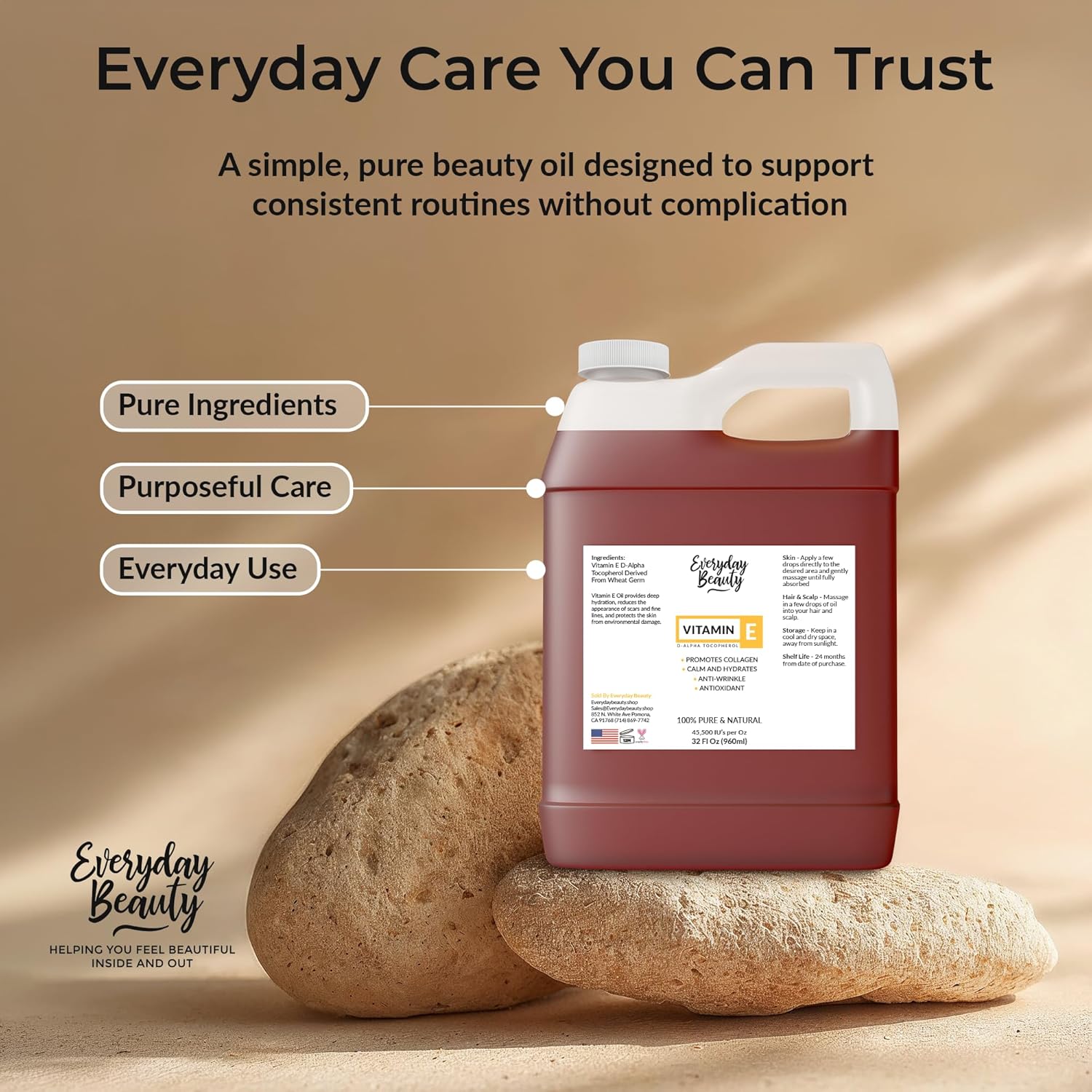 Pure Vitamin E Oil Bulk - 32 oz D-Alpha Tocopherol 100% Pure & All Natural 42,500 IU per oz - Not a Blend, Thick, Amber Color - From Wheat Germ - Face Body Hair - DIY Cosmetics & After Surgery Scars - Image 7