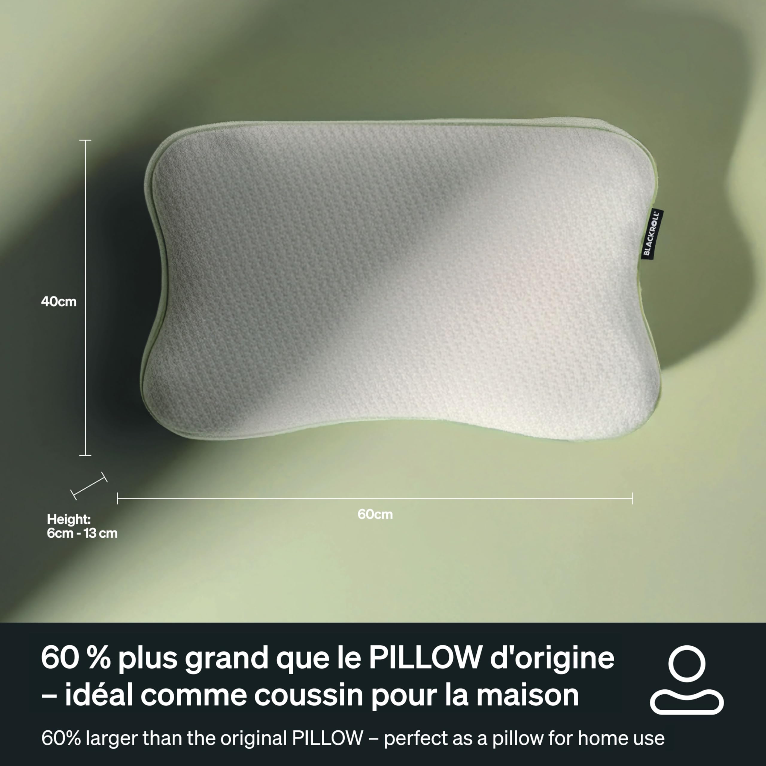 Blackroll® Recovery Pillow Plus (23,6x15,7 pouces) – Coussin cervical ergonomique réglable en hauteur (2,4–5,1 pouces) en mousse à mémoire de forme, pour dormeur sur le côté, sur le dos et sur le