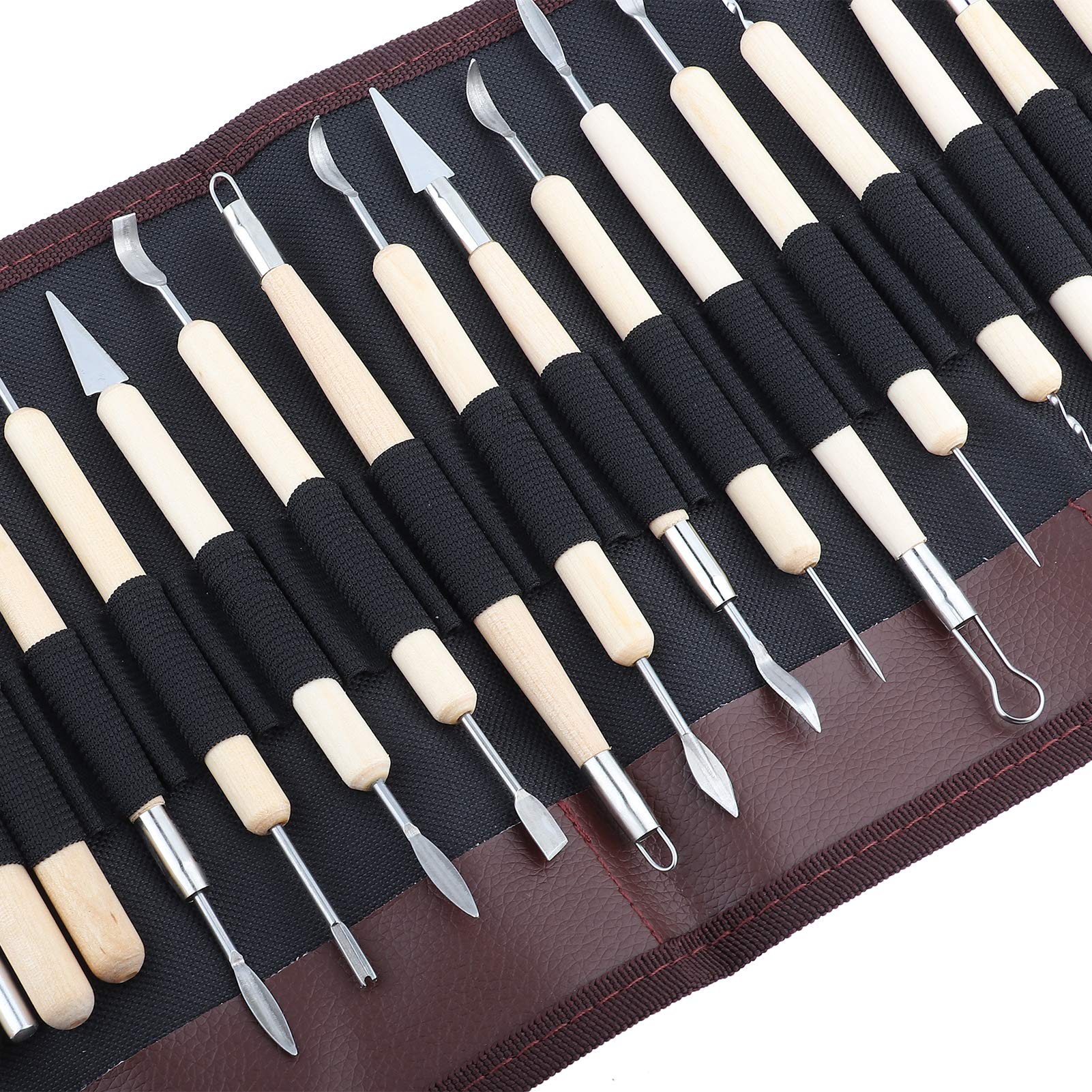 Respicefinem 22Pcs Professional Wooden Metal Clay Sculpture Carving Tool Kit Suitable for Air Drying Clay Polymer Clay for Clay Crafts Producing Process with Canvas Case for