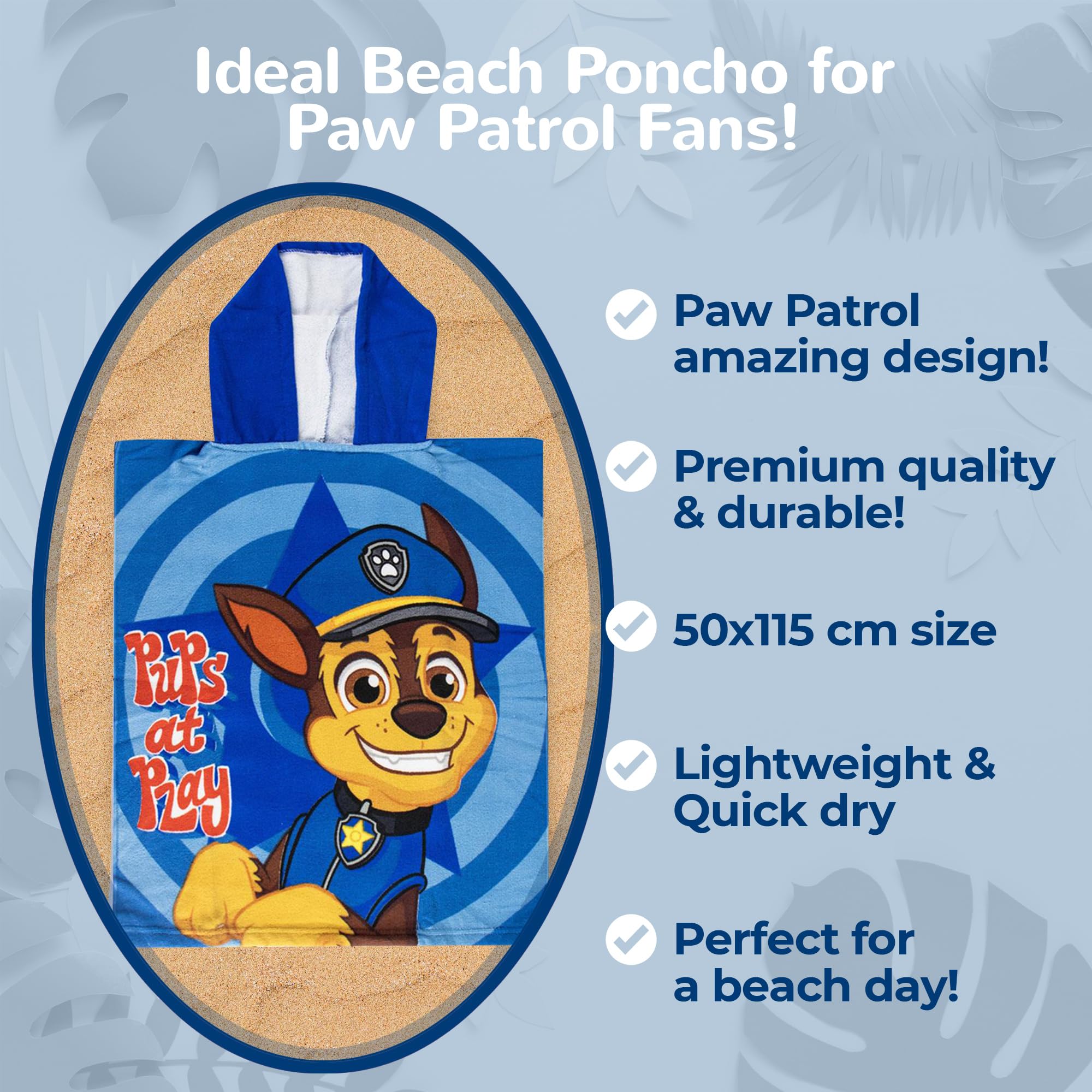 Poncho da bagno per bambini Paw Patrol – Asciugamano con cappuccio 50 x 115 cm – Poncho da spiaggia e piscina ragazzo – Accappatoio leggero ad asciugatura rapida – idea regalo per
