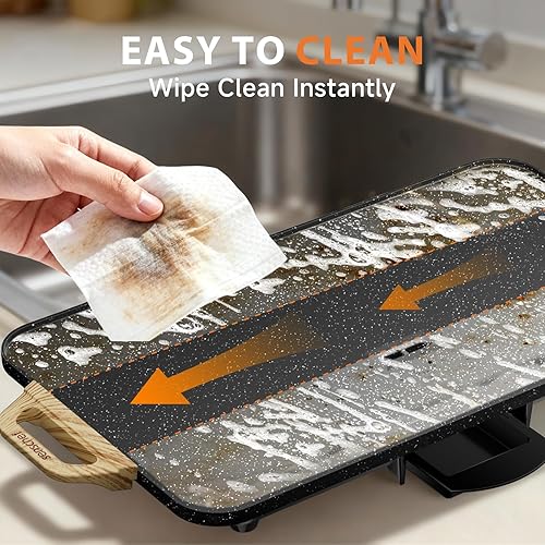 Miniatura 4 de Plancha eléctrica plana de 12 x 20 pulgadas, calentamiento rápido y uniforme de 1700 W, revestimiento antiadherente de granito ILAG, superficie