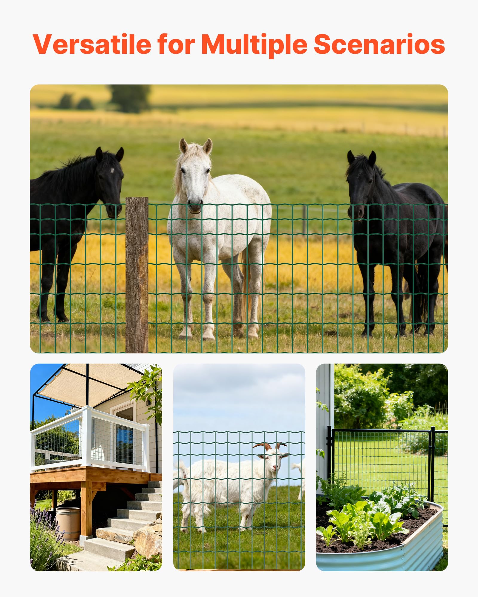 VEVOR Valla de Jardín, 1 x 25 m, Malla de 5,08 x 10,16 cm, Alambre de Acero Galvanizado, para Vacas, Cerdos y Ovejas, Recubierta de Vinilo Duradero, para Corrales y Jaulas de Animales, Verde