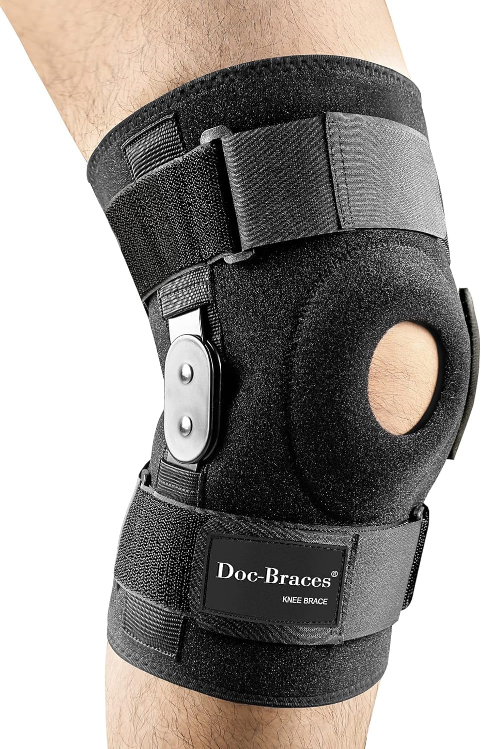 Docbraces Hinged Knee Brace for Knee Pain, Adjustable Compression Knee Support Brace for Men & Women, Open Patella Knee Wrap for Swollen,Meniscus Tear,ACL,PCL,Joint Pain Relief,Injury Recovery