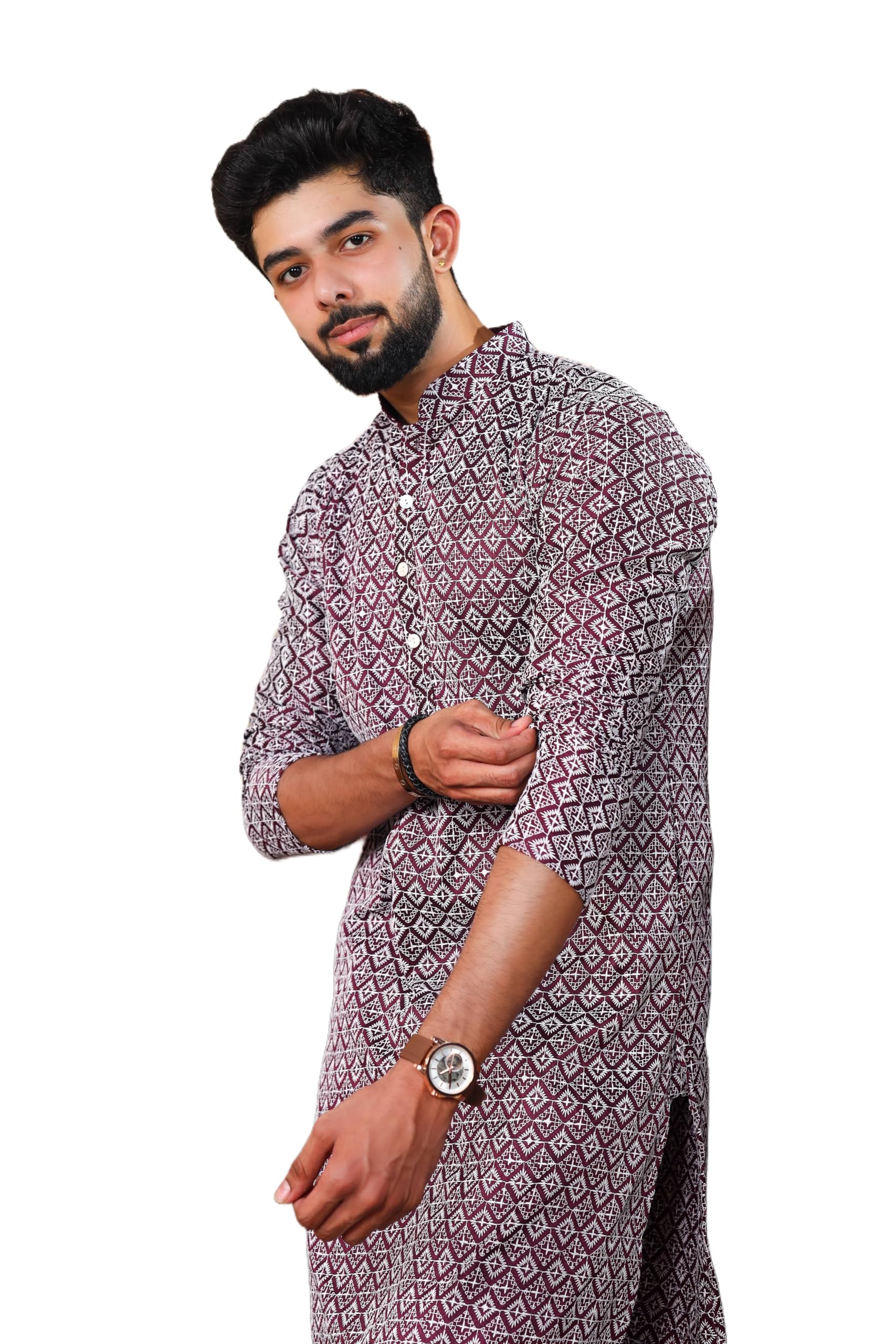 Men's Embroidered with Thread Work and Cotton Blend Only Slim Fit Kurta for Men