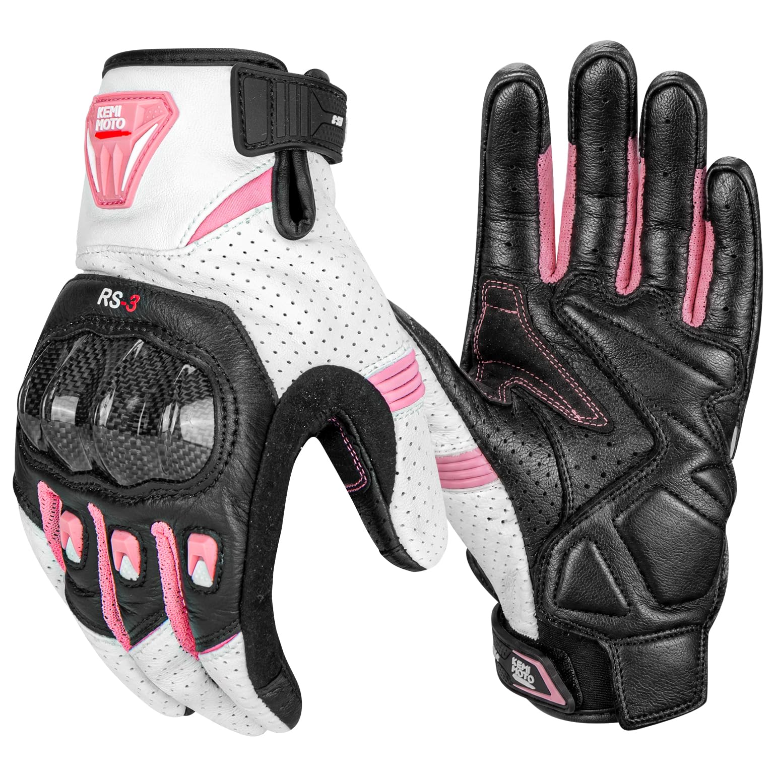 KEMIMOTO Guanti da Moto da Uomo, In Pelle di Capra con Cuscinetti Antiscivolo, Touch Screen, Guanti Protettivi per Motocross, Scooter, Ciclomotori, Quad, Paitball, ATV