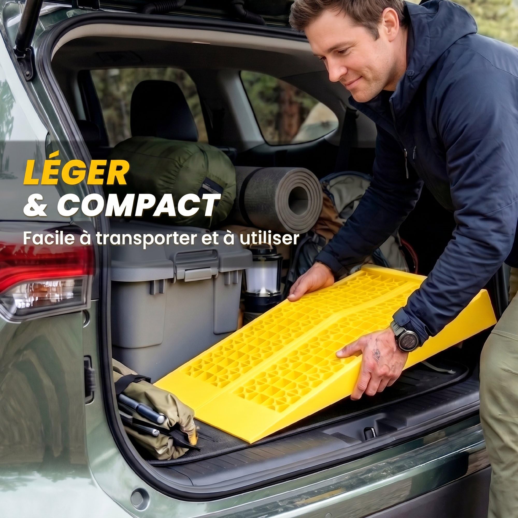 HOMCOM - Juego de 2 rampas para Coche utilitario Rampa de Carga Pesada 3T Caravana Camping-Car Dim. 70 x 19,5 x 7,8 cm, PP, Color Amarillo