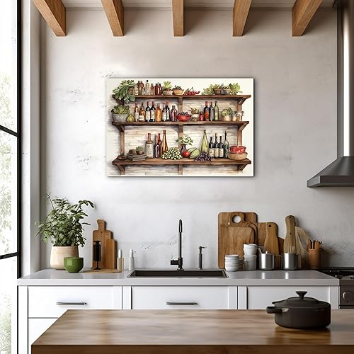 Miniatura 151 de Hzddty Lienzo decorativo para pared, diseño rústico de cocina, vino tinto y pan, cuadros de comida para decoración de pared, impresiones de pintura