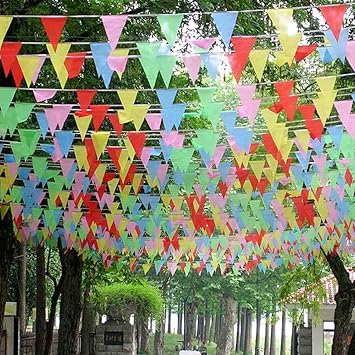 Amazon 三角旗 ガーランド カラフル パーティー 式典用品 飾り付けパーティー キャンプテント 運動会 体育祭 お祭りデコレーション 店舗装飾 6m Bluecookie Jp 運動会用品