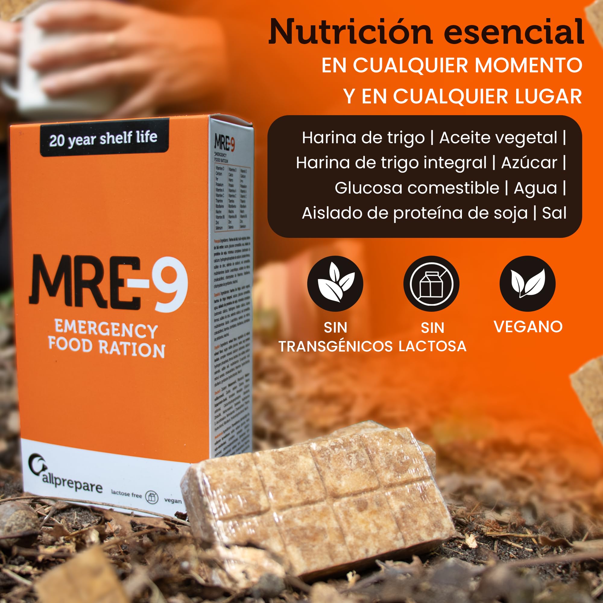 MRE-9 | Ración de emergencia | 20 años de vida útil | Vitaminas Extra | 24 x 500 g | Alimentos para Emergencias | Vida útil extremadamente larga