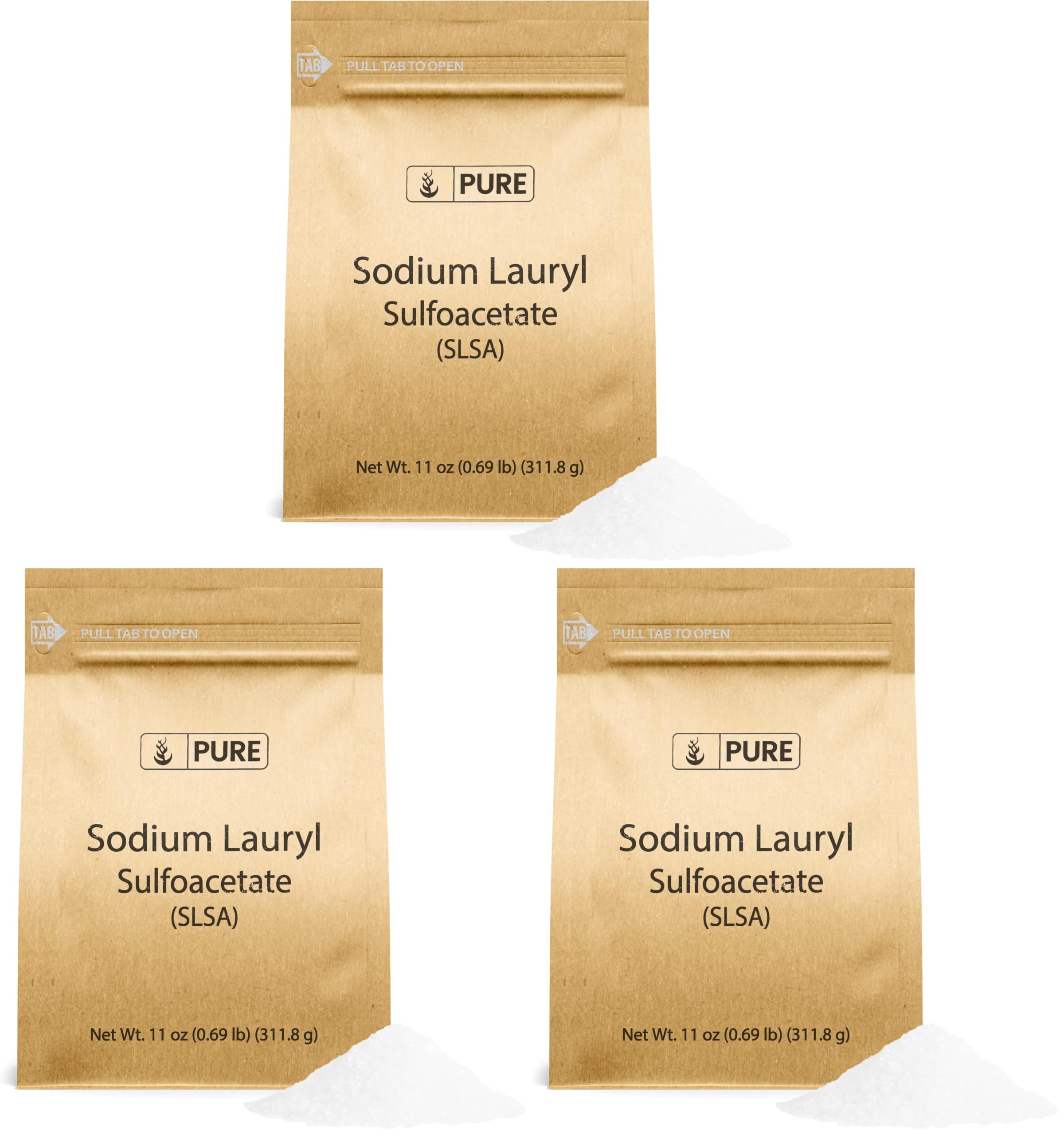 Pure Original Ingredients Sodium Lauryl Sulfoacetate (SLSA) (11 oz) Long Lasting Foam &amp; Bubbles, Gentle on Skin. (Pack of 3)