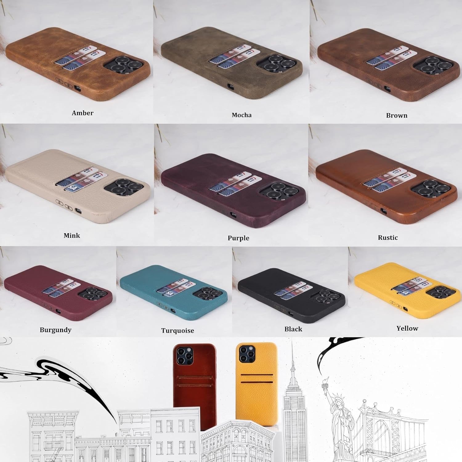 HARDISTON Genuine Premium Leather Phone Cases Compatible with iPhone 15 Pro - Harbour Snap-on Cover with 2 Credit Card Slots - Wireless Charging - Perfect Protection for All Edges (Brown)