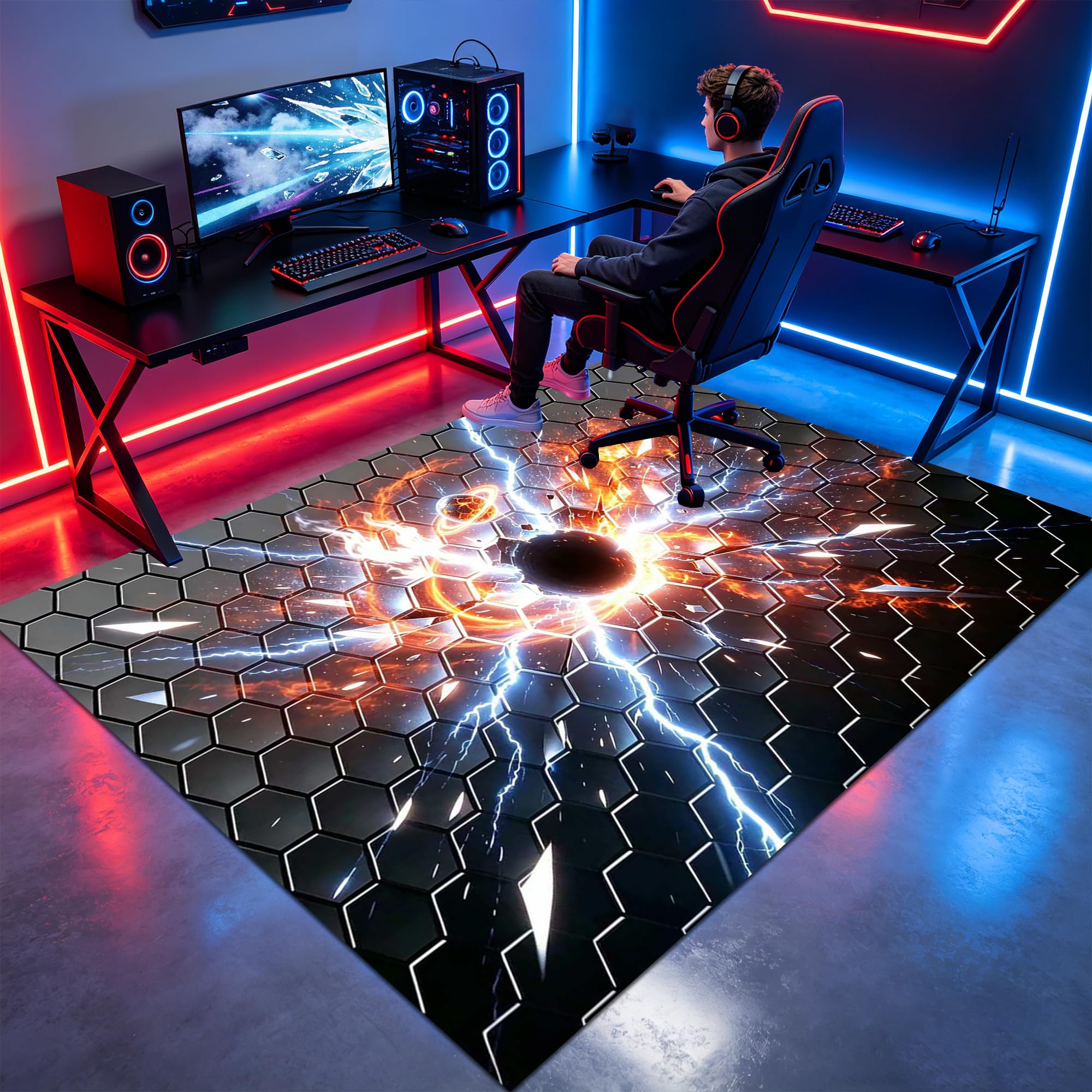 Tapis Gamer Sol, Tapis Chambre Garcon Tapis de Salon Lavable en Machine Antidérapant Tapis Chambre pour la Chambre à Coucher, Le Bureau à Domicile 90 x 140 cm